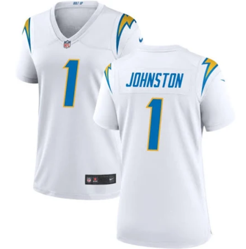 Women's Los Angeles Chargers #1 Quentin Johnston White Stitched Game Jersey(Run Small)
